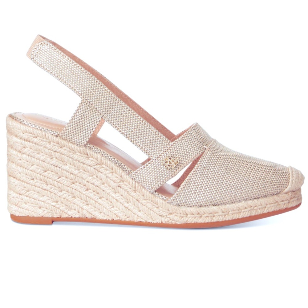 🤍RALPH LAUREN Womens Beige Cap Toe Strappy Penelope Wedge Slip On Espadrille